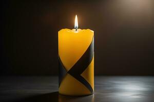 Creative burning candle on a wooden background. ai generative photo