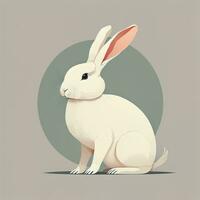 Vector illustration of a cute white rabbit sitting on a gray background. ai generative photo