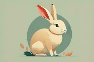 Vector illustration of a cute white rabbit sitting on a gray background. ai generative photo