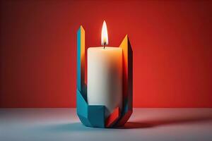 Creative burning candle on a wooden background. ai generative photo