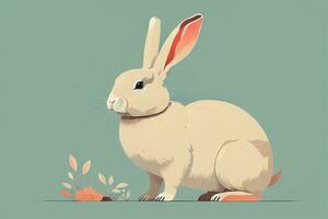 Vector illustration of a cute white rabbit sitting on a gray background. ai generative photo