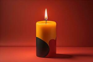 Creative burning candle on a wooden background. ai generative photo