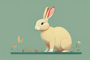 Vector illustration of a cute white rabbit sitting on a gray background. ai generative photo