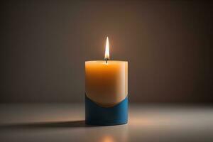 Creative burning candle on a wooden background. ai generative photo