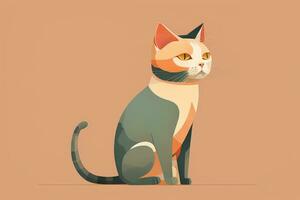 Cute cat sitting on the floor. Vector illustration in retro style. ai generative photo