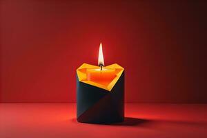 Creative burning candle on a wooden background. ai generative photo