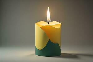 Creative burning candle on a wooden background. ai generative photo