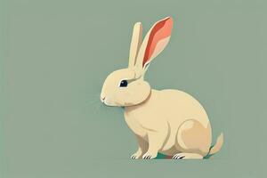 Vector illustration of a cute white rabbit sitting on a gray background. ai generative photo