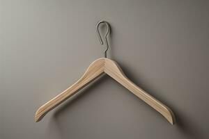 Wooden clothes hanger hanging on the wall. ai generative photo