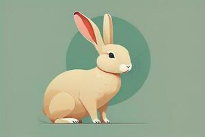 Vector illustration of a cute white rabbit sitting on a gray background. ai generative photo