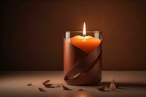 Creative burning candle on a wooden background. ai generative photo