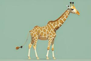 Giraffe isolated on green background. Cartoon style. Vector illustration. ai generative photo