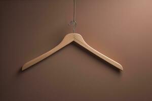 Wooden clothes hanger hanging on the wall. ai generative photo