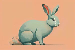 Vector illustration of a cute white rabbit sitting on a solid colour background. ai generative photo