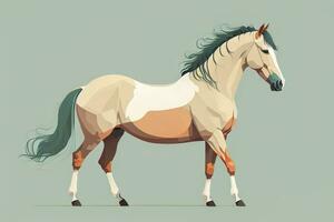 Brown and white horse standing. Vector illustration. ai generative photo