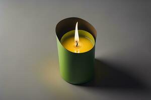 Creative burning candle on a wooden background. ai generative photo