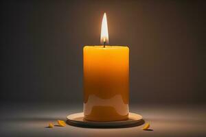 Creative burning candle on a wooden background. ai generative photo