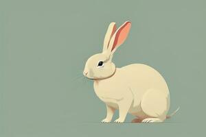 Vector illustration of a cute white rabbit sitting on a gray background. ai generative photo