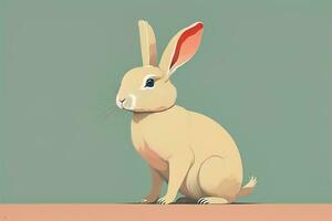 Vector illustration of a cute white rabbit sitting on a gray background. ai generative photo