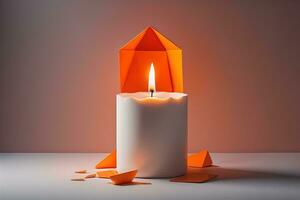 Creative burning candle on a wooden background. ai generative photo