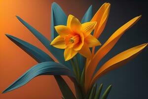 Bouquet of colorful flower on a solid color background, close up. ai generative photo