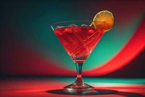 Cocktail in a glass on a solid color background. ai generative photo