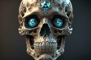 cráneo con azul piedras preciosas ai generativo foto