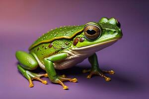 European tree frog, Hyla arborea isolated on solid colour background. ai generative photo