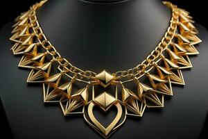 Gold necklace on a mannequin on a black background. ai generative photo
