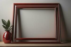 Glass picture frame on a solid color background. ai generative photo