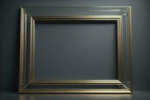 Glass picture frame on a solid color background. ai generative photo