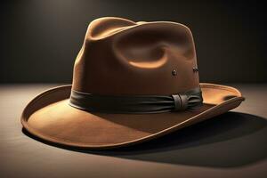 Cowboy hat on a wooden table. ai generative photo