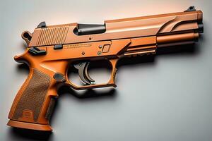 Semi-automatic handgun on a solid color background. Close-up. ai generative photo