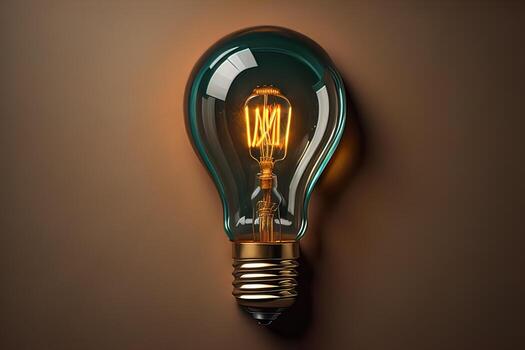 brillante vaso ligero bulbo en oscuro antecedentes. ai generativo foto