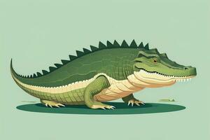 Crocodile on green background. Vector illustration in retro style. ai generative photo