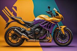 Modern powerful sports motorcycle on a colorful background. ai generative photo