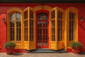 Colorful windows of a typical house in the city, ai generative photo