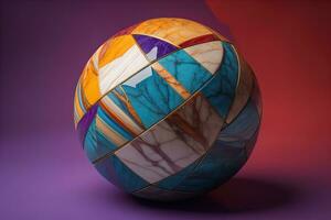 Colorful marble ball on a solid colour background. Close-up. ai generative photo