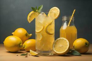 Glass of lemonade with fresh lemons. ai generative photo