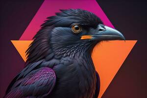 Close up portrait of a black raven, Corvus corax. ai generative photo