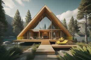 modern cozy chalet with pool and parking for sale or rent. Luxury house in the forest. ai generative photo