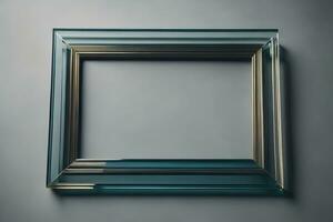 Glass picture frame on a solid color background. ai generative photo