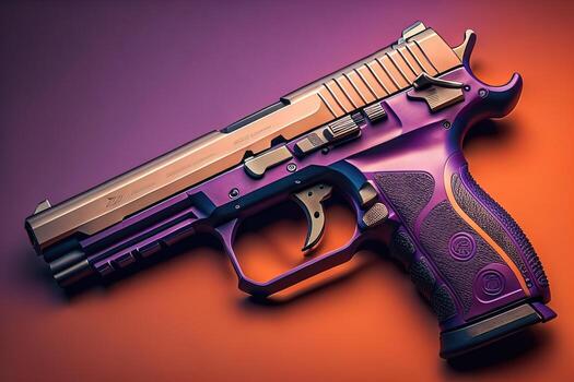 Semi-automatic handgun on a solid color background. Close-up. ai generative photo