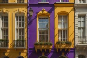 Colorful windows of a typical house in the city, ai generative photo