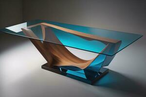Interior of a living room with a glass table. ai generative photo
