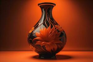 Ceramic vase on a solid color background. ai generative photo