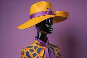 Stylish female hat on mannequin. ai generative photo