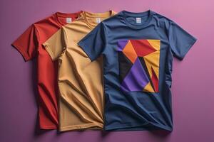 Colorful t-shirts in front of dark background. ai generative photo