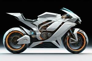 a white super sports motorcycle on a gray background. ai generative photo