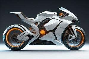 a white super sports motorcycle on a gray background. ai generative photo